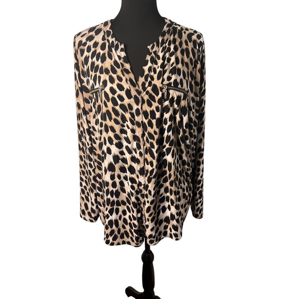INC women’s 3X Animal Print‎ stretchy Gold-tone
Zipper Y2K GypsyGoth Tunic
